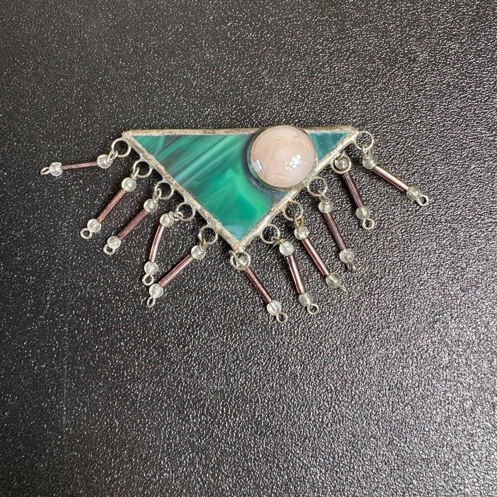 Beautiful Stained Glass Green Brooch Pin